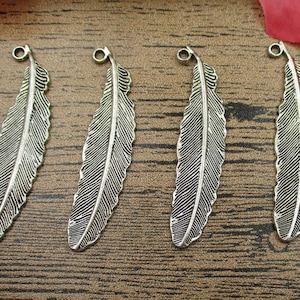 12 Feather Charms Antique Silver Tone-RS032