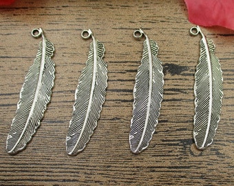 12 Feather Charms Antique Silver Tone-RS032