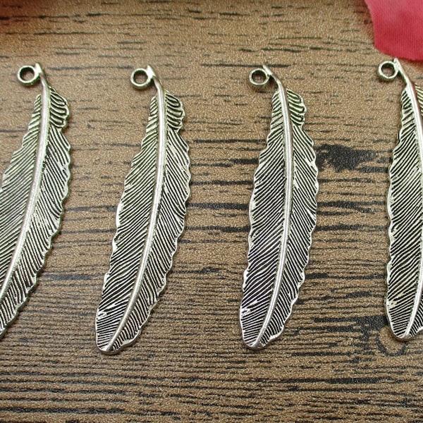 12 Feather Charms Antique Silver Tone-RS032