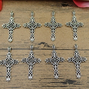 8 filigrane Kreuz Anhänger, Antik Silber Ton-RS284