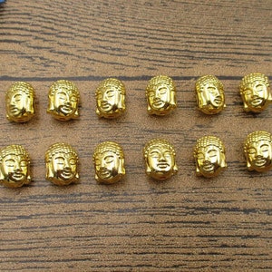 12  Buddha Head Charms,Spacer Beads Gold Color-RS865