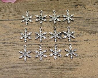20 Snowflake Charms, Antique Silver Tone,Double Sided -RS366