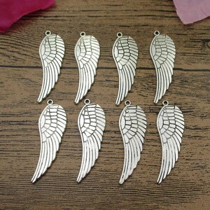 8 Big Wing Charms Antique Silver Tone Double Sided-RS598