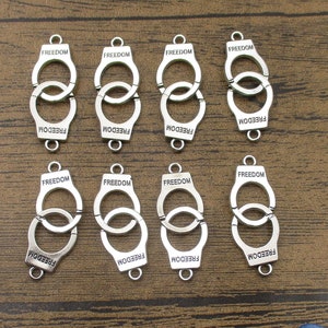 8 Pairs Big Handcuffs Charms,Antique Silver Tone-RS1346