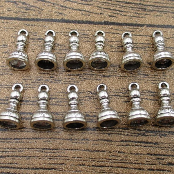 12 Chess Charms-Pawn,Antique Silver Tone 3D Charms-RS431