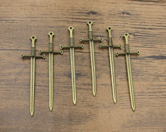 6 Sword Charms, Antique Bronze Tone,Double Sided-RS9083