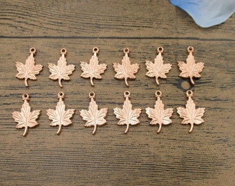 12 Maple Leaf Charms, Rose Gold Color-RS970