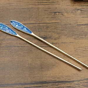 2 Long Enamel Blue Hairpins-Bookmarks-RS1416