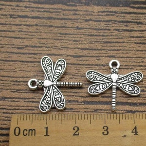 BULK SALE 100 Dragonfly Charms ,Antique Silver Tone Double Sided-RS837 image 3