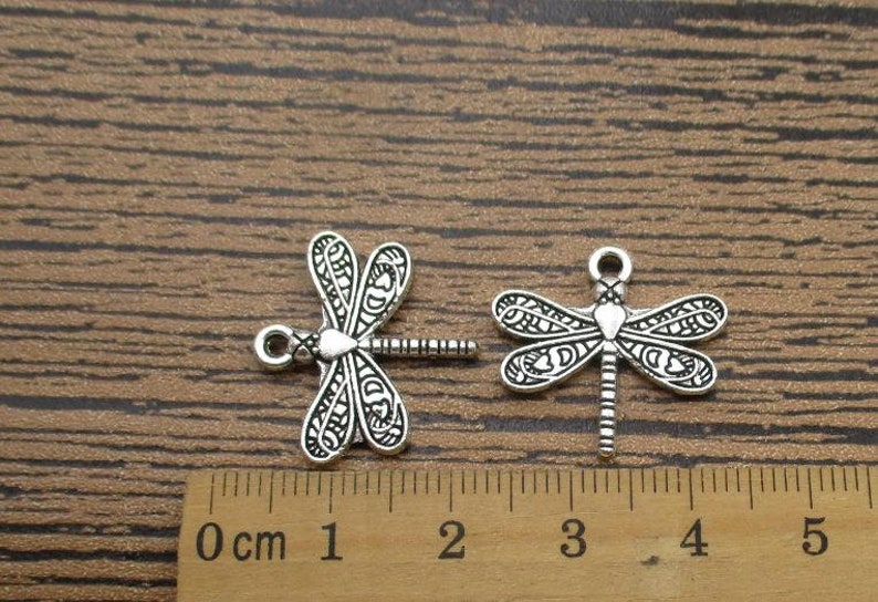 BULK SALE 100 Dragonfly Charms ,Antique Silver Tone Double Sided-RS837 image 3