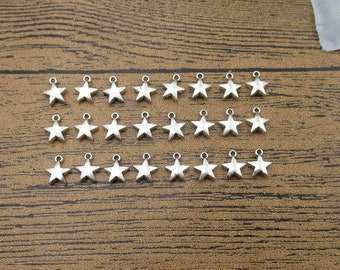 50 Mini Star Charms,Antique Silver Tone,Double Sided-RS949