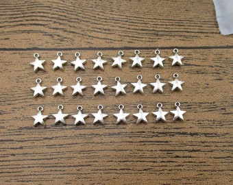 BULK SALE! 200 Mini Star Charms,Antique Silver Tone,Double Sided-RS949