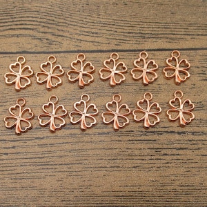 30 Leaf Charms, Clover Charms ,Rose Gold Color-RS056