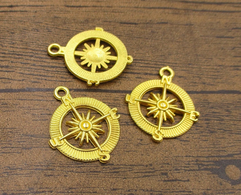 12 Compass Charms,gold Color-rs138 - Etsy
