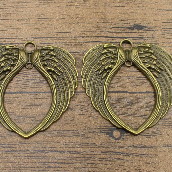 2 Large Wing Charms Antique Bronze Tone,Double Wings-RS215