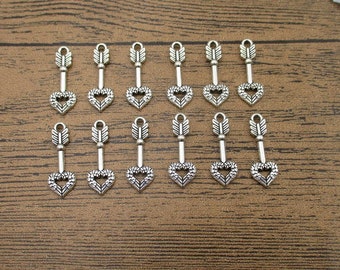 20 Love Arrow Charms, Antique Silver Tone-RS952