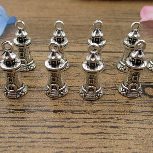 12 Lighthouse Charms Antique Silver Tone 3D Charms-RS813
