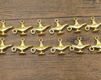 20 Wish Lamp Charms,Gold Color,3D Charms,Double Sided-RS334