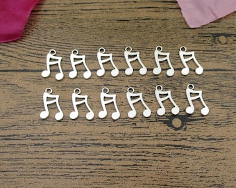30 Music Note Charms ,Antique Silver Tone,Double Sided-RS593
