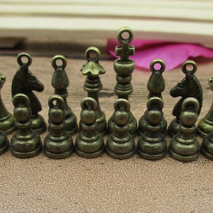 Half Set Of Chess Charms,Antique Bronze Tone 3D Charms-RS431