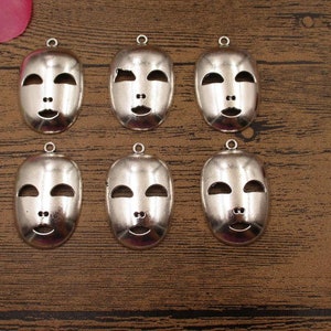 6 Mask Charms,Antique Silver Tone-RS858