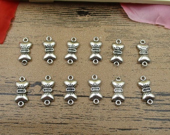 20 Bow Connector Charms, Antique Silver Tone,Double Sided-RS268