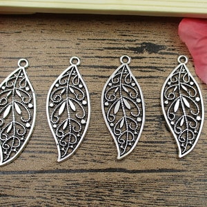 20 Large Leaf Charms, Antique Silver Tone,Double Sided-RS055