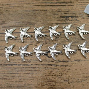 20 Birds Connector Charms,Antique Silver Tone Double Sided-RS743