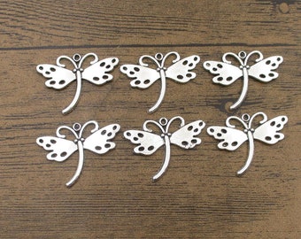 6 Big Dragonfly Charms ,Antique Silver Tone-RS1252