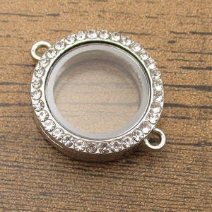 1 Round Glass Floating Locket,Openable Pendant,Memory Locket Connector Silver Color-TS265
