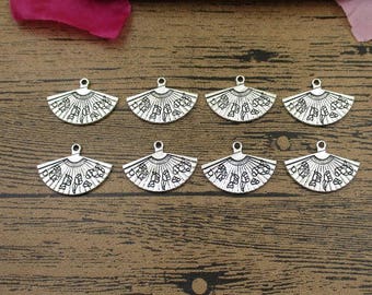 20 Fan Charms,Antique Silver Tone-RS615