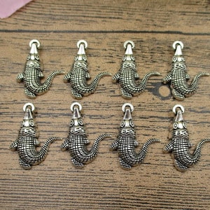 12 Crocodile Charms,Antique Silver Tone-RS675