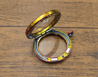 1 Round Glass Floating Locket Pendant,Openable Pendant,Memory Lockets for Necklace Rainbow Color-TS006