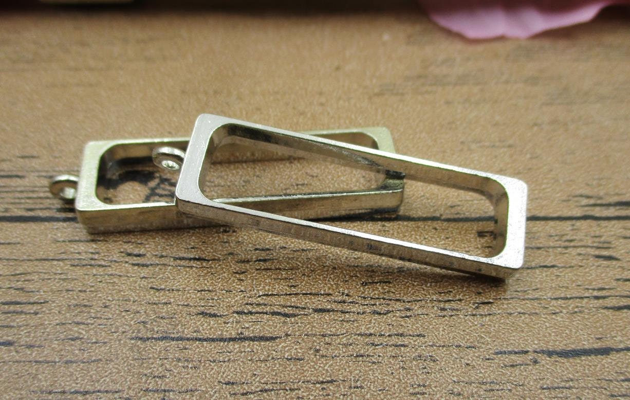 2 Slender Rectangle Open Bezel Pendants-10x35mm,locket Frame,antique ...