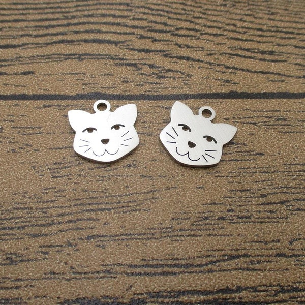 2 Edelstahl Charms, Katze Kopf-SS1007