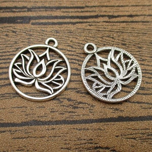 12 Lotus Flower Charms,Antique Silver Tone-RS1113 image 2