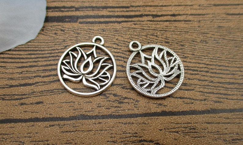 12 Lotus Flower Charms,Antique Silver Tone-RS1113 image 2