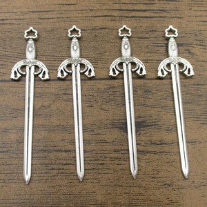 4 Sword Charms,Antique Silver Tone,Double Sided-RS9092