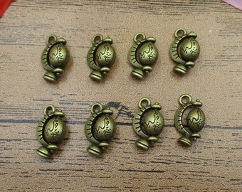 8 Globe Charms, Antique Bronze Tone,3D Charms-RS202