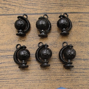6 Rotatable Globe Charms,Black Color,3D Charms-RS1281