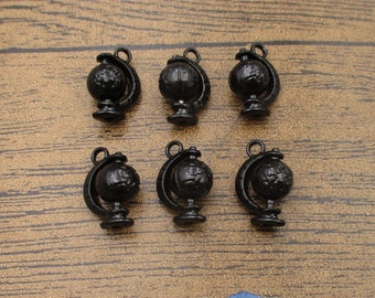 6 Rotatable Globe Charms,Black Color,3D Charms-RS1281