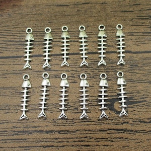 30 Fish Bone Charms,Antique Silver Tone Double Sided-RS660