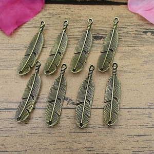 12 Feather Charms Antique Bronze Tone-RS027
