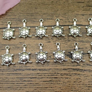 May include: A set of 12 silver turtle charms with detailed shell designs. The charms are ideal for jewellery making, scrapbooking, and other craft projects.