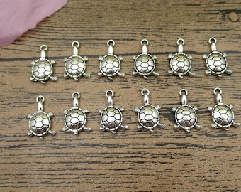 20 Turtle Charms,Antique Silver Tone-RS645