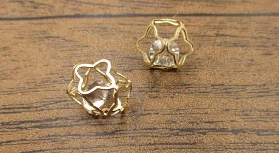 2 Flower Cage Pendants with Glass Diamond,KC Gold-TS277