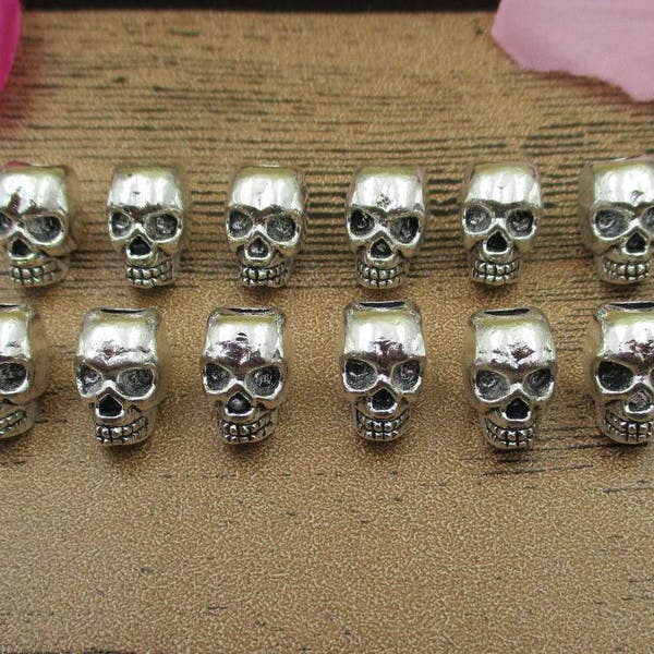 Bulk SALE！60 Skull Charms,Spacer Beads,Antique Silver Tone-RS524