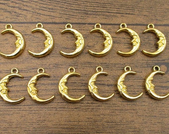 12 Moon Charms,Gold Color,Double Sided-RS306