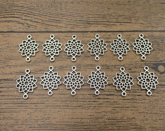 20 Flower Charms,Flower Connector, Antique Silver Tone,Double Sided-RS989