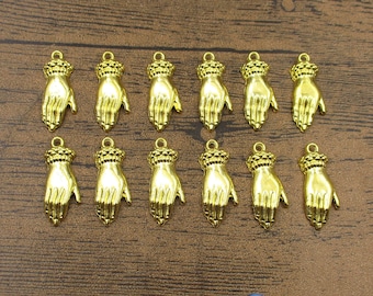 12 Hand Charms,Gold Color-RS454